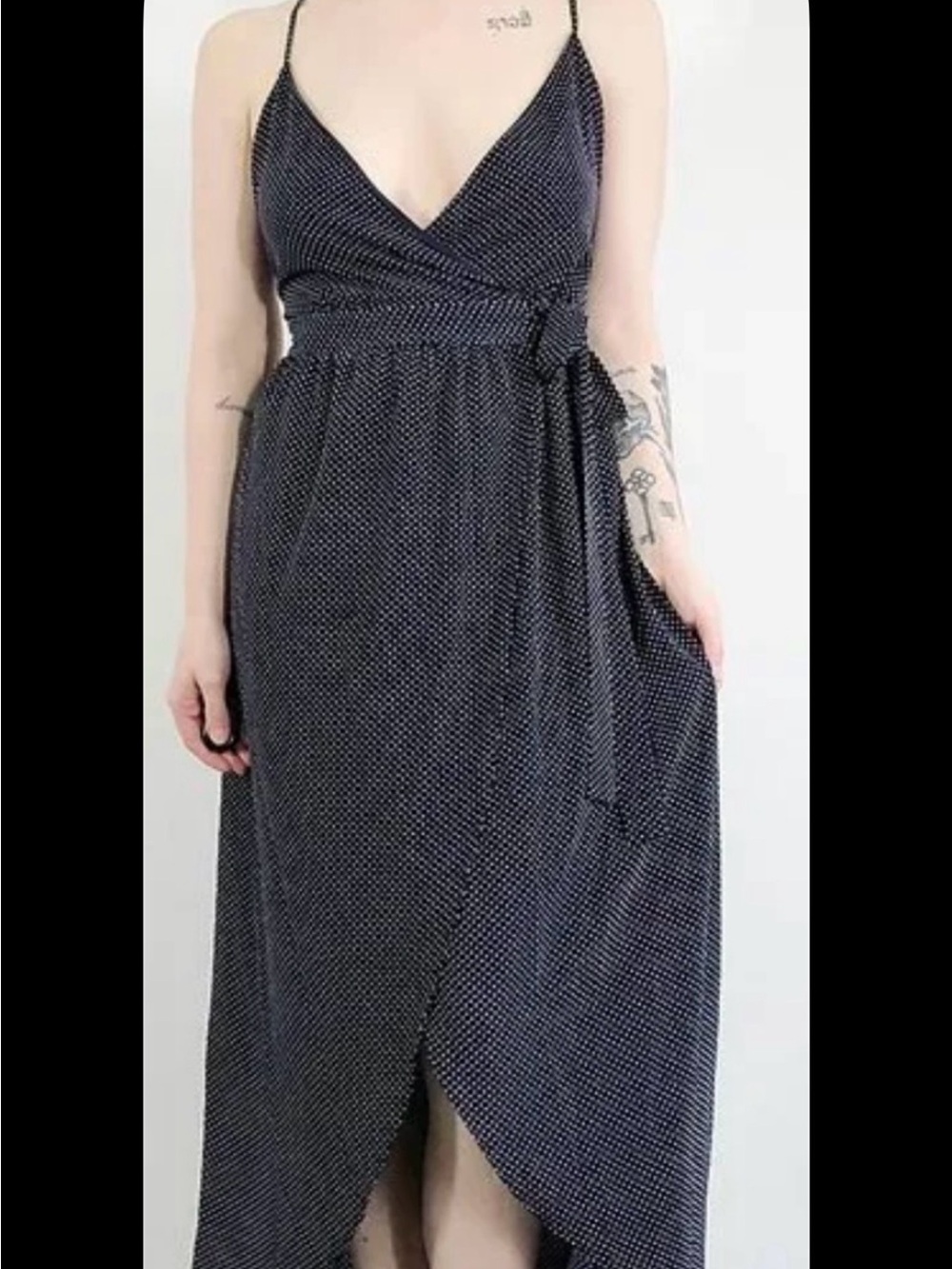 Urban Outfitters Navy with White Polka Dot Wrap Maxi Dress